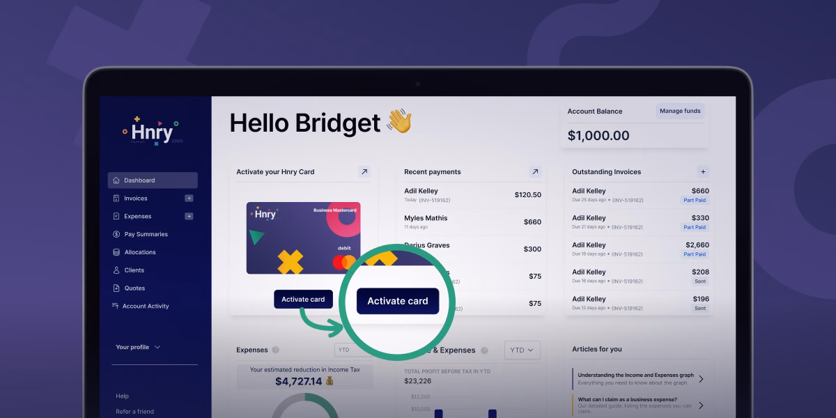 Activate your Hnry Business Mastercard