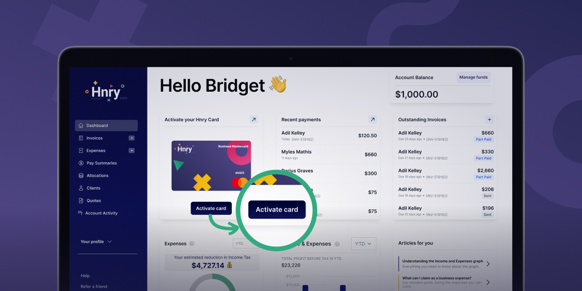 Activate your Hnry Business Mastercard