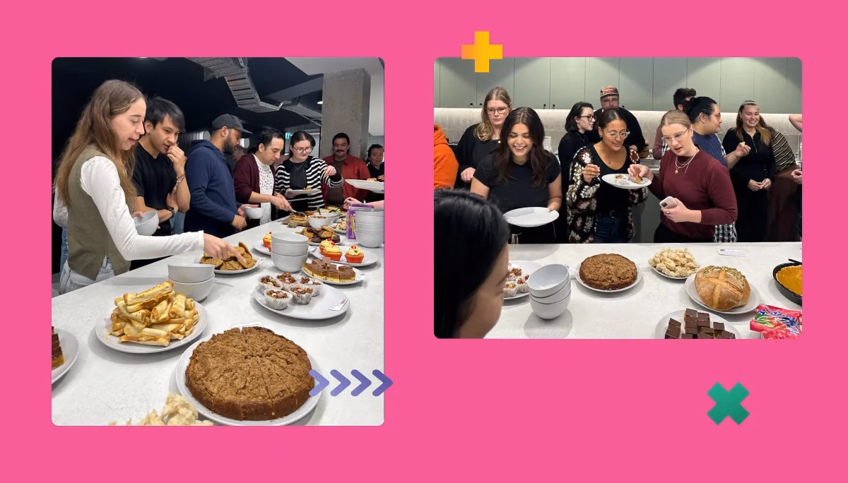 People eating food in the Hnry kitchen