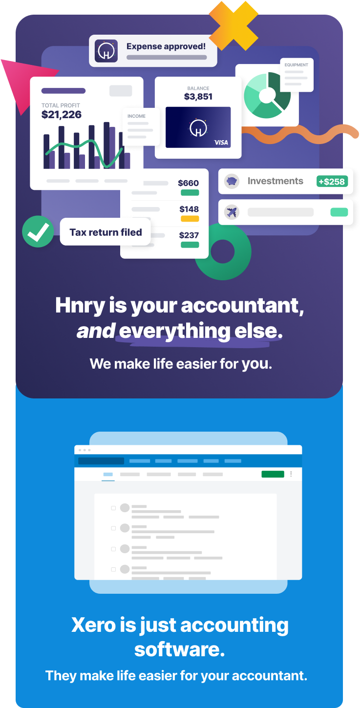 Comparison between Xero and Hnry showing Hnry's advantages for sole traders