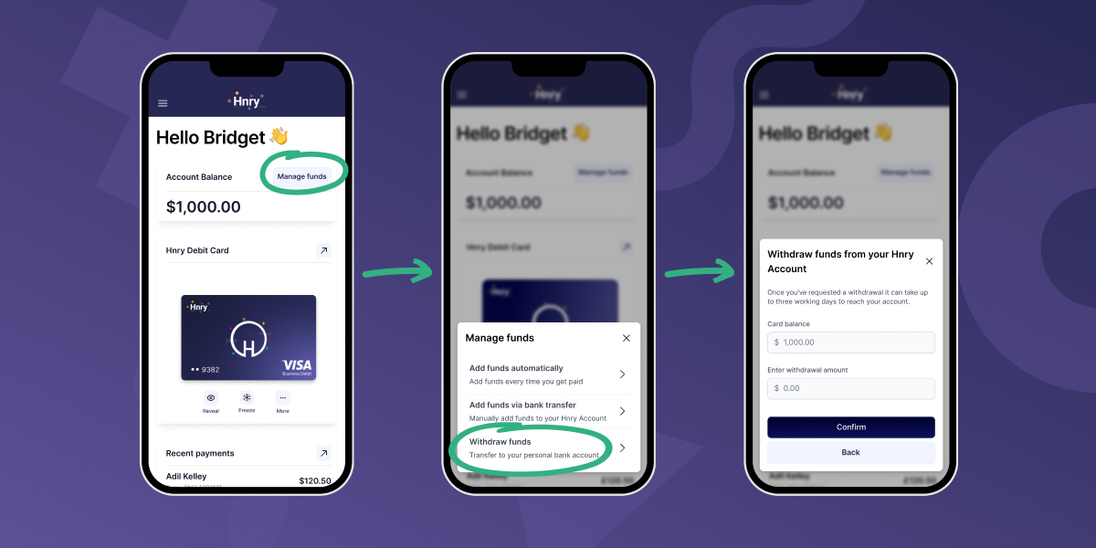 Withdraw funds from your Hnry Debit Card